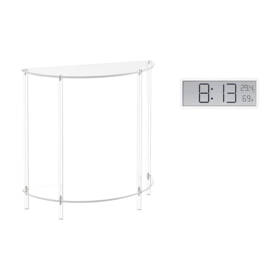 2 Pieces Acrylic Nightstand Clear Side Table Digital Wall Clock Compact Design for Living Room Bedroom Office