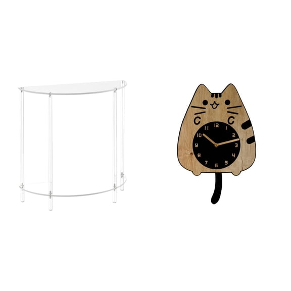 2 Pieces Acrylic Nightstand End Table Wall Clock Set Clear Layered Design for Small Living Room Bedroom Office Decor