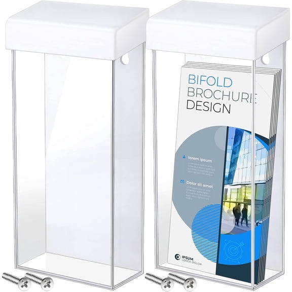 2 Pieces Acrylic Outdoor Brochure Holder 4 x 9 Inch Waterproof Wall Mount Literature Box with White Lid Clear Pamphlet Holder for Pamphlet Map Menu Display