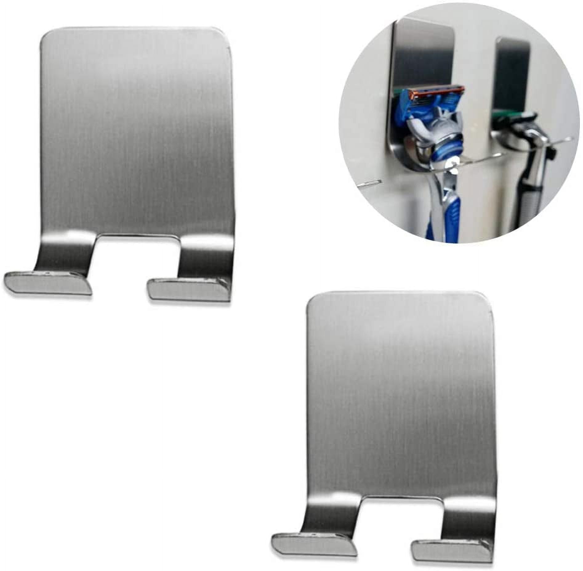 Safety Razor Hooks 2 Pieces Adhesive Razor Holder, Silver Self Adhesive Razor Hooks ...