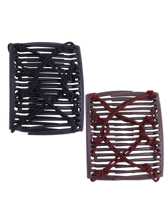 2 Pieces Adjustable Elastic Hair Comb Stretchy Plastic Double Banana Clip No Crease Pins for Women Curly Thick Wavy Hair Ponytail (Black, Coffee)