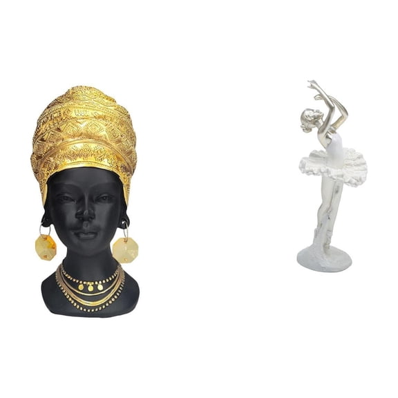 2 Pieces African Woman Statue Ballerina Figurine Dancing Girl Resin Material for Home Office Shelf Decor