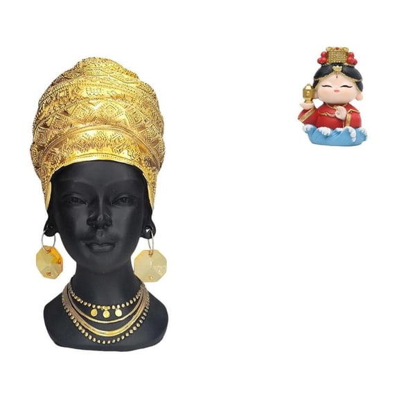2 Pieces African Woman Statue Mazu Mother Statue Sculpture Resin Material for Living Room Office Shelf Decor