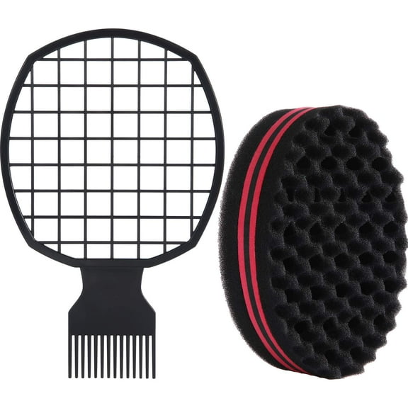 2 Pieces Afro Twist Hair Comb with Twist Wave Barber Tool Hair Brush Wave Curl Brush Comb for Coils Natural(Black)