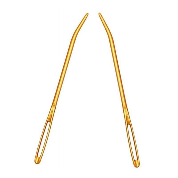 2 Pieces Aluminum Darning , Sewing with Large Eye And Curved Tip, Professional Knitting - Golden, 69.3mm
