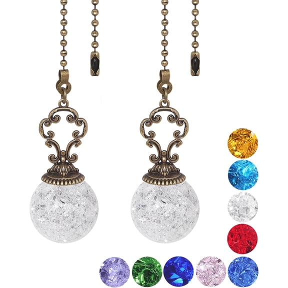2 Pieces Amber Pull Chain Ceiling Fan Pull Chain Ornaments Light Pull Chain Extension Decorative Crystal Pull Chain, 30CM Each Chain (Crystal Ice Cracked Ball)