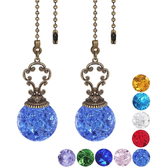 2 Pieces Amber Pull Chain Ceiling Fan Pull Chain Ornaments Light Pull Chain Extension Decorative Crystal Pull Chain, 30CM Each Chain (Crystal Ice Cracked Ball)