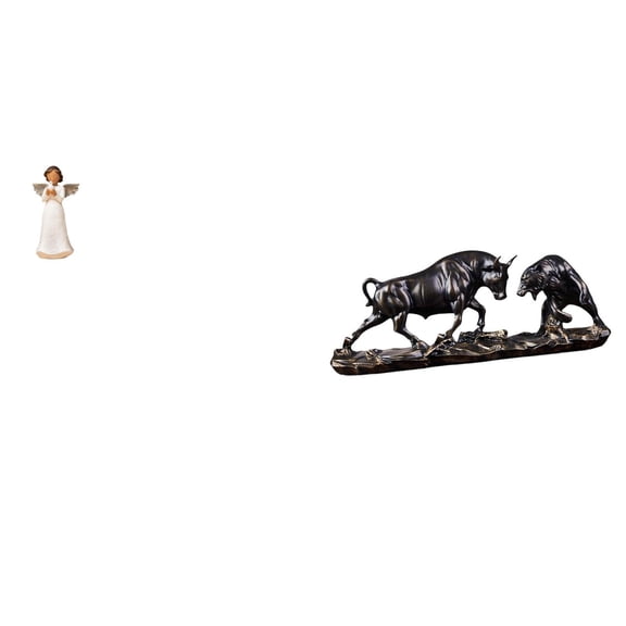 2 Pieces Angel Resin Figurine Bull Bear Sculpture Handcrafted Resin Material for Living Room Shelf Decor