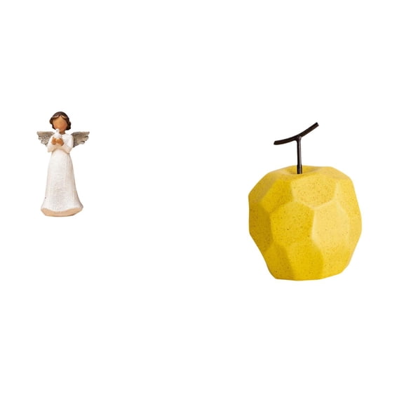 2 Pieces Angel Resin Figurine Porcelain Fruit Sculpture Geometric Design Decorative for Living Room Shelf