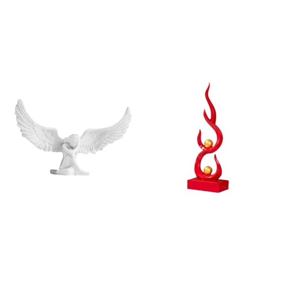 2 Pieces Angel Sculpture Abstract Fire Statue Resin Material for Office Home Bookshelf Tabletop Decor Ornament