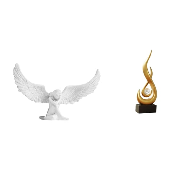 2 Pieces Angel Sculpture Abstract Flame Figurine Modern Art Resin Material for Home Office Living Room Decoration