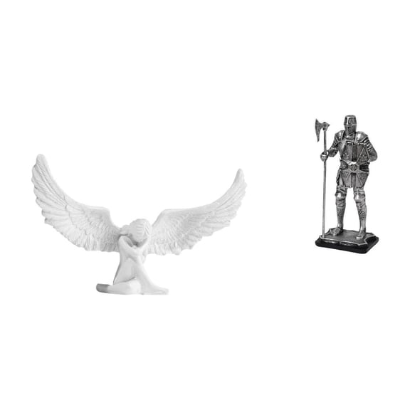 2 Pieces Angel Sculpture Knight Figurine Resin Material Collectible Art Decor for Office Living Room Desktop