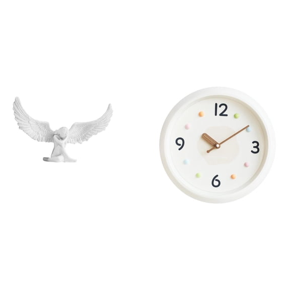 2 Pieces Angel Sculpture Wall Clock Resin Material Modern Home Living Room Decoration Ornament