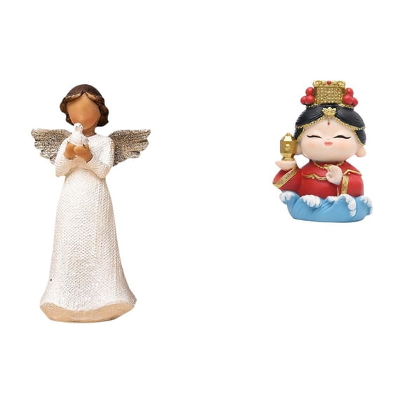 2 Pieces Angel Statue Figurine Mazu Mother Sculpture Resin Handcrafted Unique Gift for Family Friends Office Cabinet