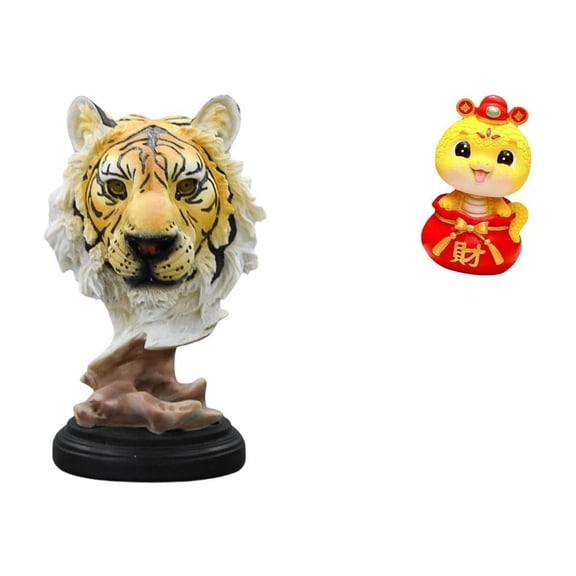 2 Pieces Animal Head Statue Snake Figurine Resin Material for Bookshelf Office Decor Chinese New Year Ornament