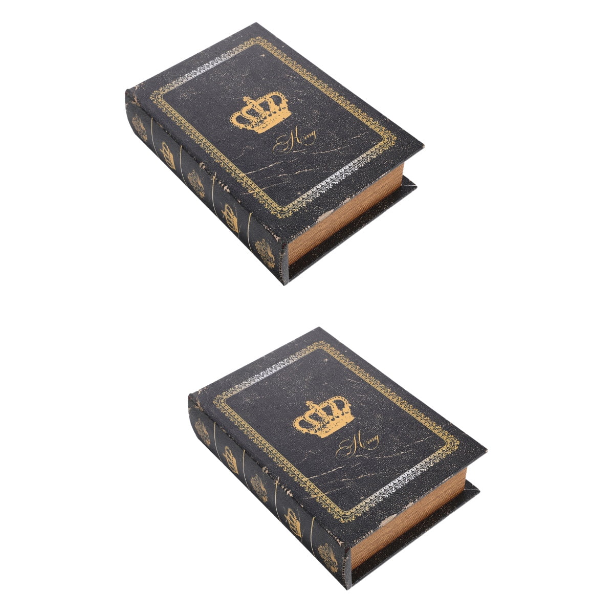 WEUVEB Vintage Style Wooden Decorative Book Box Set, Multi-Color, 2 Pieces for Home Decor and Storage