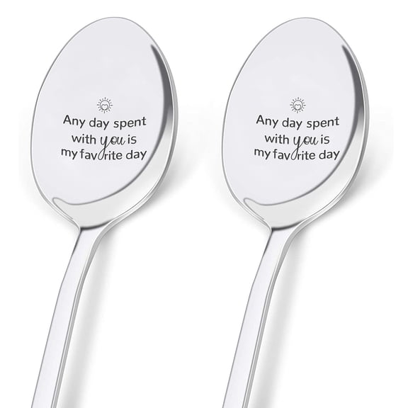 2 Pieces Any Day Spent with You is My Favorite Day Spoon Engraved Stainless Steel Espresso Spoon Funny Coffee Lovers Gift DIY