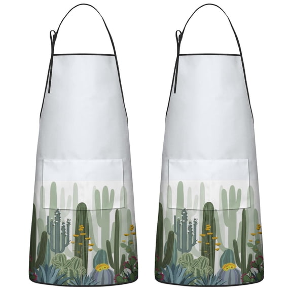 2 Pieces Aprons for Men Women Christmas Gifts for Men Mom Aprons for Kitchen Gardening and Salon Green Cactus Botanical Aprons with Pocket