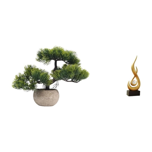 2 Pieces Artificial Bonsai Tree Abstract Fire Statue Faux Plant Resin Material Desktop Office Decor