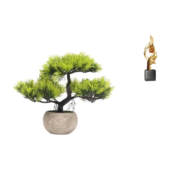 2 Pieces Artificial Bonsai Tree Resin Art Figurine Abstract Art Statue Easy Maintenance for Home Office Table Decor