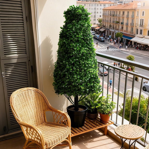 2 Pieces Artificial Boxwood Faux Plants Outdoor, 33.1" Fake Evergreen Shrubs, Faux Boxwood Topiary for Outside Planter Decor