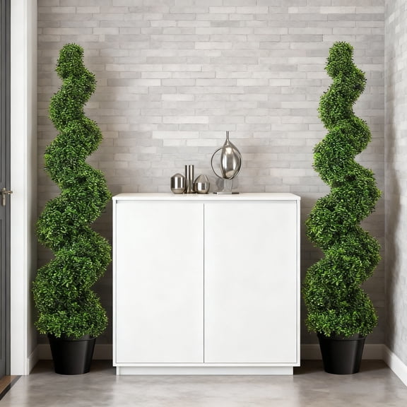 2 Pieces Artificial Boxwood Spiral Topiary Trees, 3 Ft All-Year Green Fake Plant with Replaceable Leaves, Spiral Topiary Trees Artificial Outdoor for Living Room