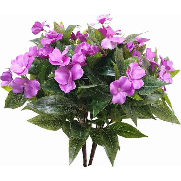 2 Pieces Artificial Flowers Outdoor Impatiens Bouquet for UV Resistant Silk Flowers Faux ​Impatiens Bushes Yellow ​for Patio Lawn Garden Outdoors Pot Hanging Basket Porch Decoration