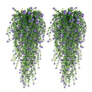 2 Pieces Artificial Hanging Flowers Fake Hanging Plant Faux Eucalyptus Leaf Greenery Vine Outdoor UV Resistant Plastic Plants Home Garden Wedding Party Indoor Outdoor Decorations