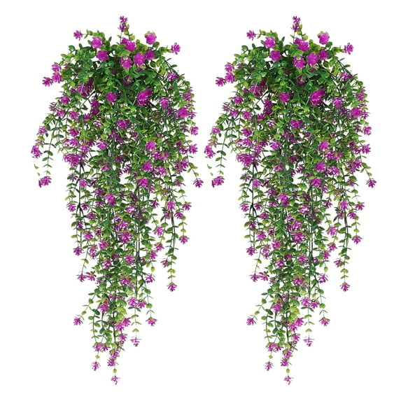 2 Pieces Artificial Hanging Flowers Fake Hanging Plant Faux Eucalyptus Leaf Greenery Vine Outdoor UV Resistant Plastic Plants Home Garden Wedding Party Indoor Outdoor Decorations
