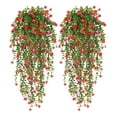 thumbnail image 1 of 2 Pieces Artificial Hanging Flowers Fake Hanging Plant Faux Eucalyptus Leaf Greenery Vine Outdoor UV Resistant Plastic Plants Home Garden Wedding Party Indoor Outdoor Decorations, 1 of 8