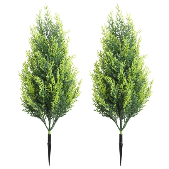 2 Pieces Artificial Pine Needle Fir Christmas Tree Set with Ground Stake Lifelike Leaves Anti-Ultraviolet Faux Pine Tree for Home Hotel Garden Office Wedding Holiday Decoration