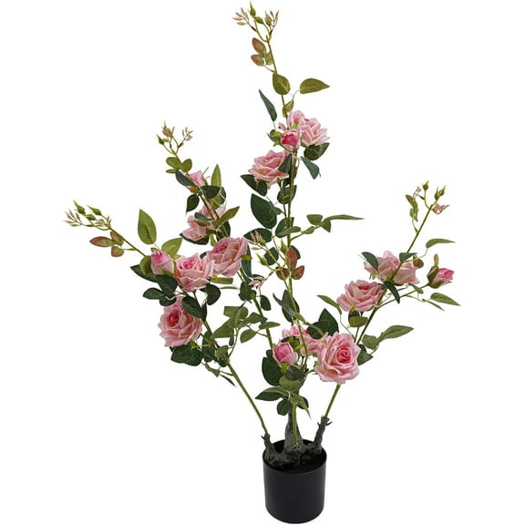 2 Pieces Artificial Rose Tree, 35.4Inch Fake Flowers Tree with Green Leaves, Artificial Flower Plant for Office Home Living Room Floor Greening Porch Decor (Pink)