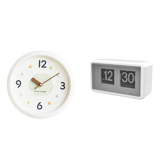 2 Pieces Auto Flip Clock Wall Clock Flip Desk Clock Large Numerals PP Material for Study Room Cafe