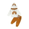 thumbnail image 1 of 2 Pieces Baby Suit Set Rainbow Patterns Long Sleeve Hooded Tops+ Tie-Up Long Pants, 1 of 9