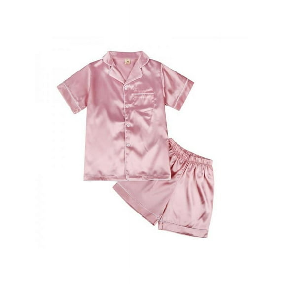 2 Pieces Baby Summer Silk-like Pure Color Sleepwear Set Button-up Short Sleeve Blouse Tops+sleep Pants Kids Girls Boys Nightwear