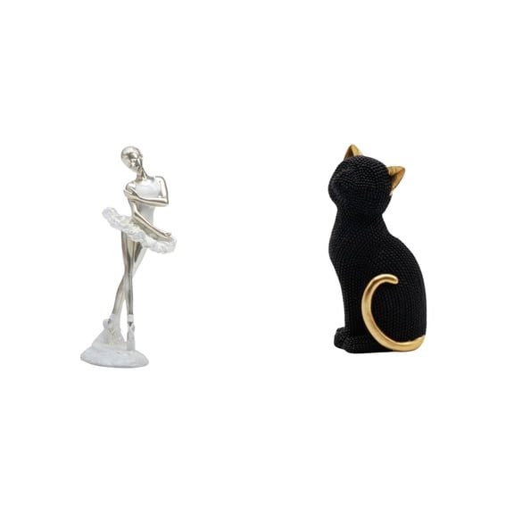 2 Pieces Ballerina Cat Figurine Modern Animal Sculpture Resin Material for Bedroom Office Shelf Decor Gift