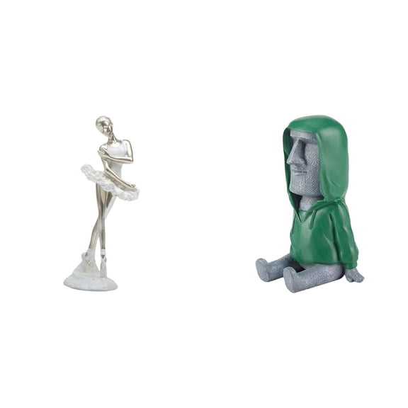 2 Pieces Ballerina Figurine Moai Head Statue Resin Sculpture Unique Desktop Decor for Home Office Bedroom Gift