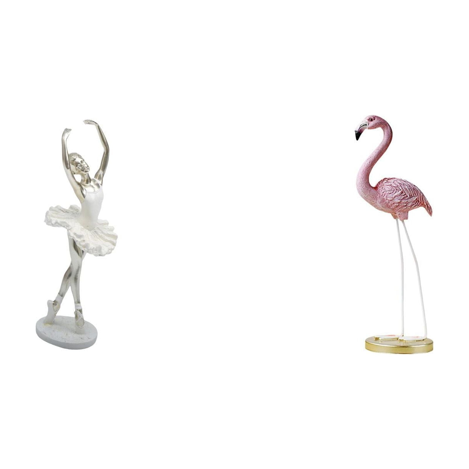 2 Pieces Ballerina Statue Flamingo Sculpture Resin Desktop Ornament for Living Room Bedroom Garden Decor