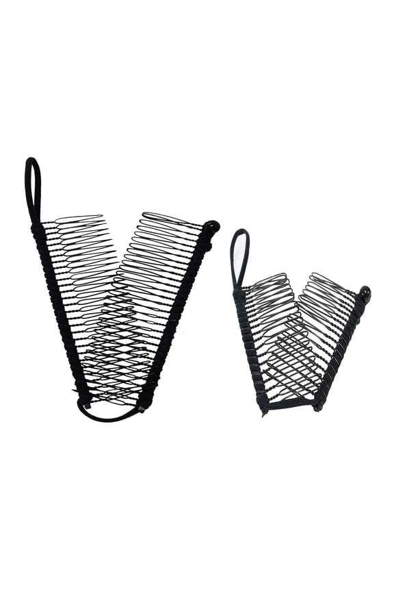 2 Pieces Banana Clips Comb Hair for Thick Hair for Women Adjustable Stretch Ponytail Holder Accessory Double Combs (black_2p)