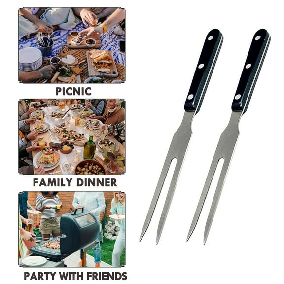 2 Pieces Barbecue Fork 10.43 Inch Long Kitchen Tableware Stainless Steel Serving Fork with Plastic Handle for Barbecue Turkey Dinner Cooking
