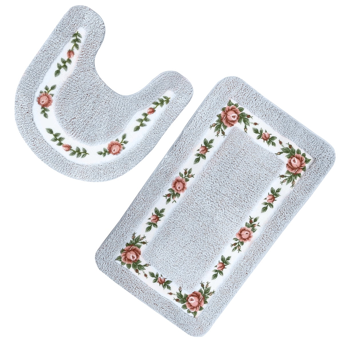 2 Pieces Bath Rug Sets Non Slip U Shape Contour Rug, Machine Wash/Dry