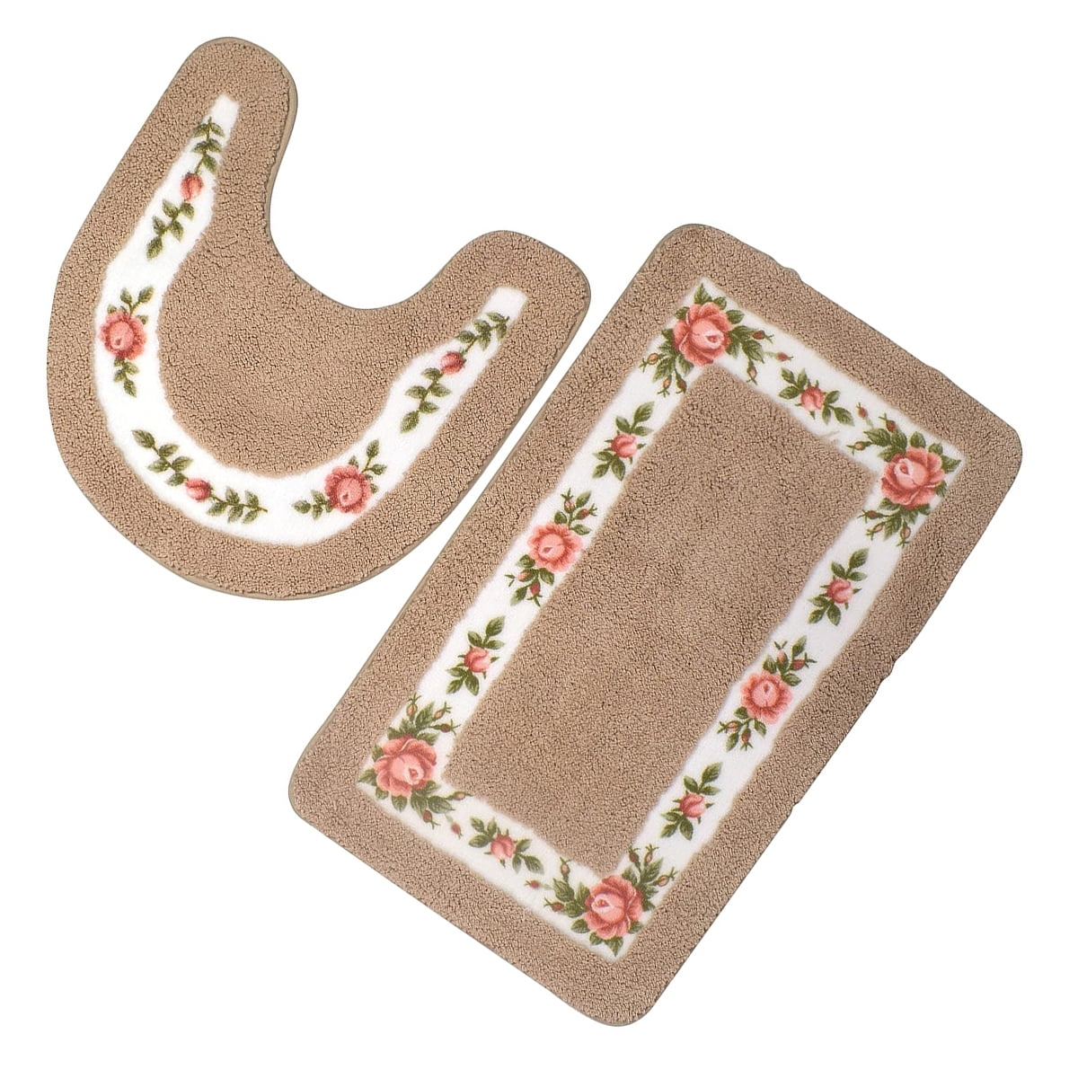 2 Pieces Bath Rug Sets Non Slip U Shape Contour Rug, Machine Wash/Dry Plush Absorbent Bath Mats