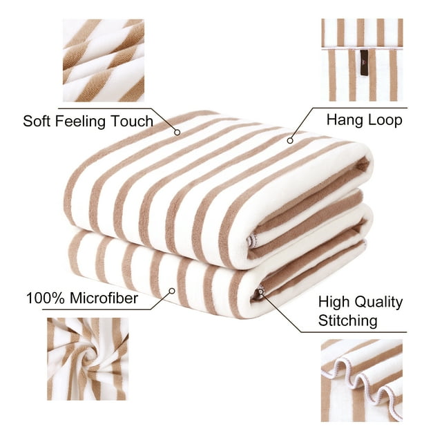 2-Pieces Bath Towel Set For Bathroom,Stripe Pattern,Soft And Ultra Absorbent, 30"x60"