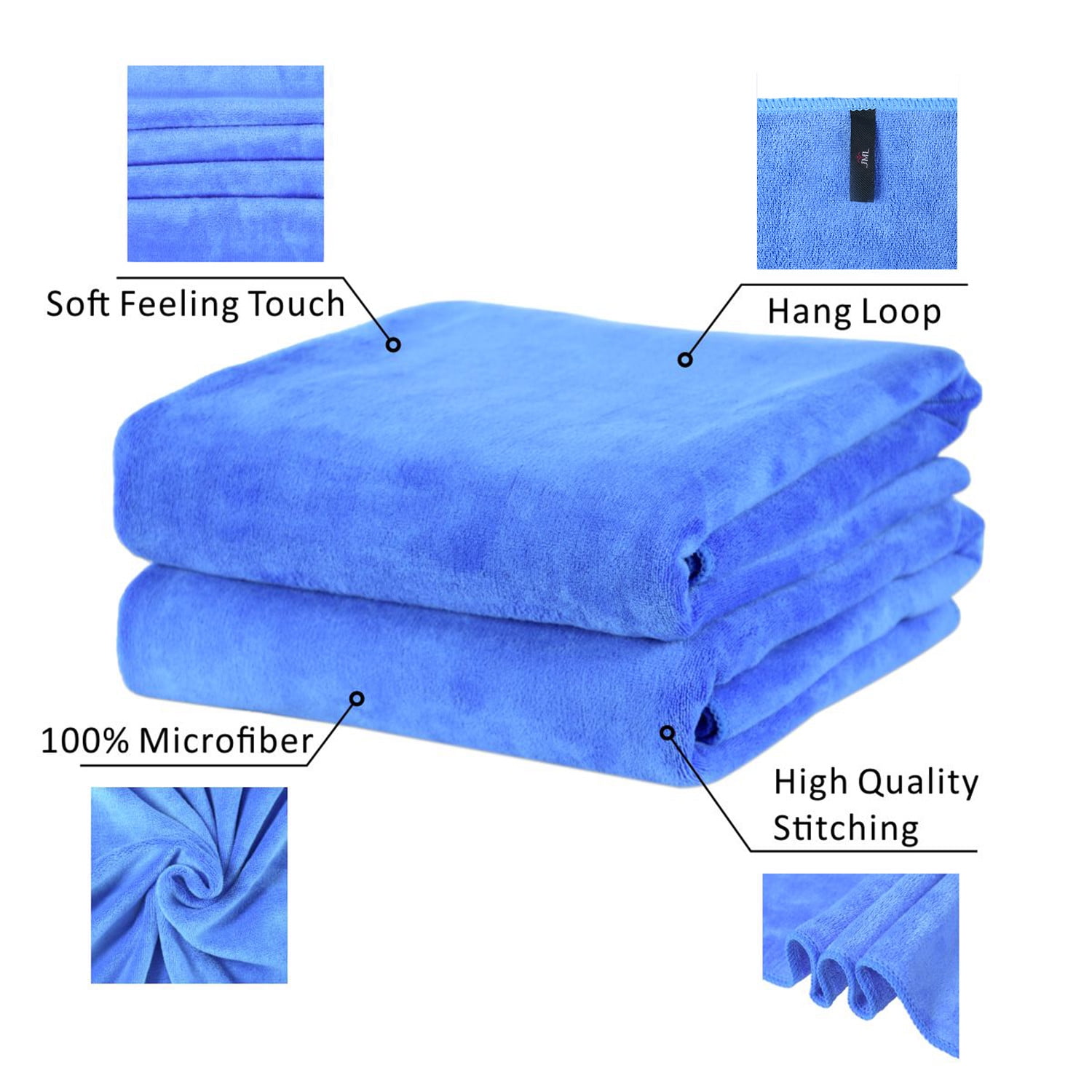 2-Pieces Bath Towel Set For Bathroom,Ultra Absorbent Solid Blue 30"x60"
