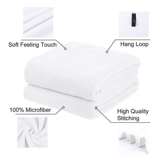 2-Pieces Bath Towel Set For Bathroom,Ultra Absorbent White 30"x60"