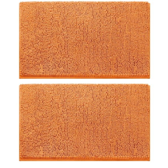 2 Pieces Bathroom Rugs, 16 x 24inch Ultra Soft Non Slip Absorbent Chenille Toilet Bath Mat for Bathroom, Bedroom, Kitchen (Orange)