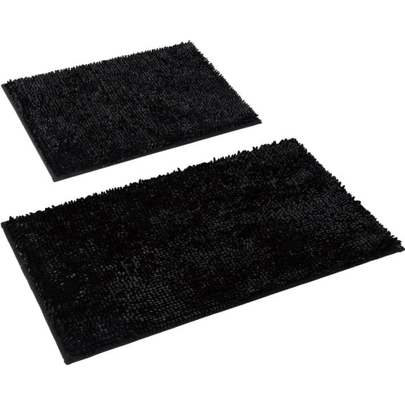 2 Pieces Bathroom Rugs, Non Slip Absorbent Chenille Toilet Bath Mat Set (Grey)