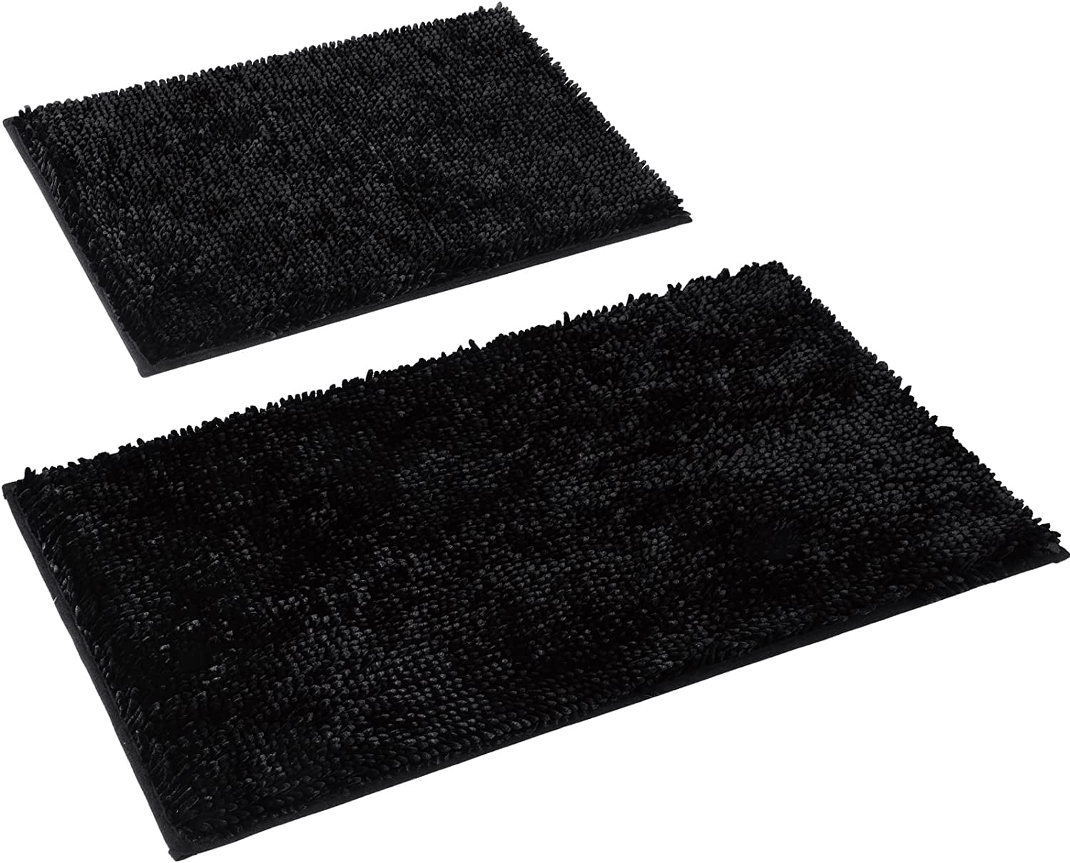 2 Pieces Bathroom Rugs, Non Slip Absorbent Velvety-Soft Butter Chenille Bath Mat Set (Black)