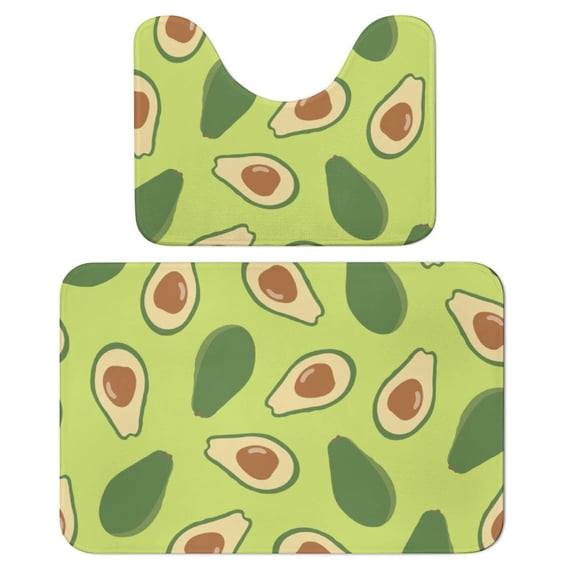 2 Pieces Bathroom Rugs Set With U-Shaped Mat Bath Mat, Avocado Fruit Print Non Slip Thick Soft Bath Rug Set, Machine Wash Absorbent Mats For Bathroom
