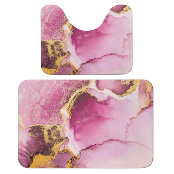 2 Pieces Bathroom Rugs Set With U-Shaped Mat Bath Mat, Non Slip Thick Soft Bath Rug Set, Machine Wash Absorbent Mats For Bathroom